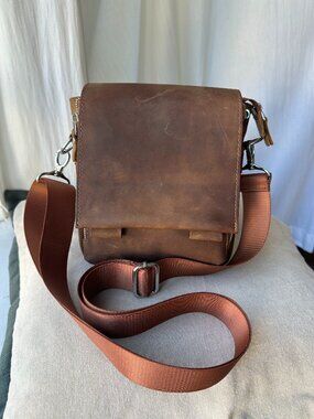 Genuine Nubuck Leather Brown Crossbody Messenger Bag Adjustable Strap